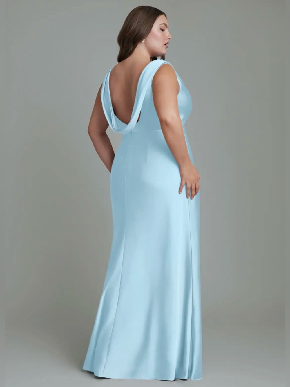 Azazie Kieryn Sky Blue Satin Bridesmaid Maxi Dress A22 NWT - Picture 2 of 14